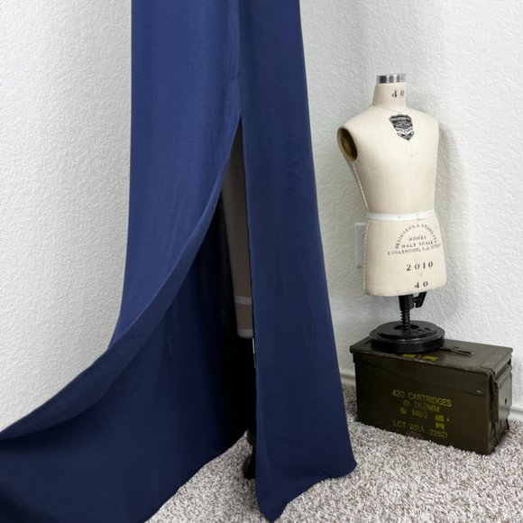 LILLY PULITZER Jane Maxi Dress True Navy Bamboo Pull Tassel Front Side Slit Co - Picture 7 of 12